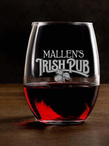 Irish Pub Clear Stemless Wine Glass - Engraved (single)