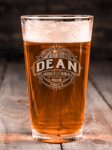 Irish Public House Clear Pint Glass - Engraved (single)