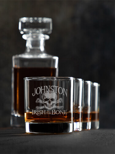 Irish to the Bone Clear 1 Decanter 4 Rocks Glass Gift Set