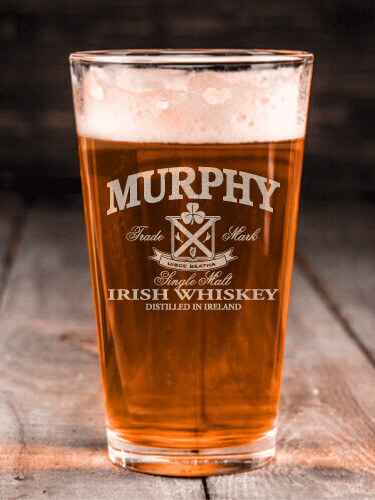 Irish Whiskey Clear Pint Glass - Engraved (single)