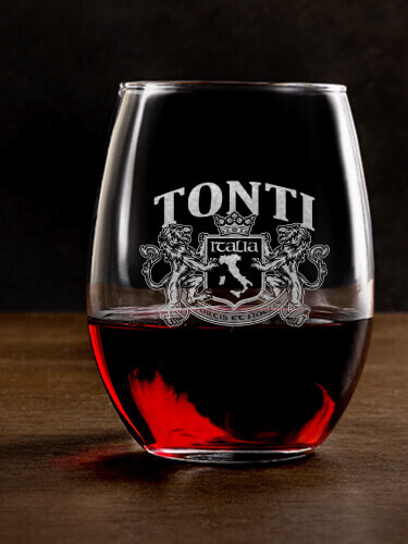 Italian Crest Clear Stemless Wine Glass - Engraved (single)