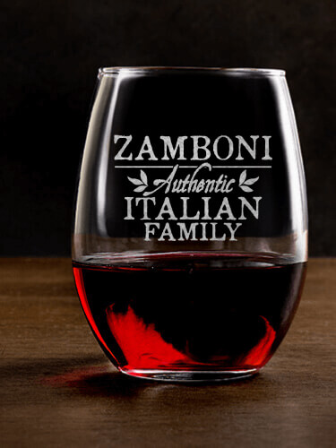 Italian Family Clear Stemless Wine Glass - Engraved (single)