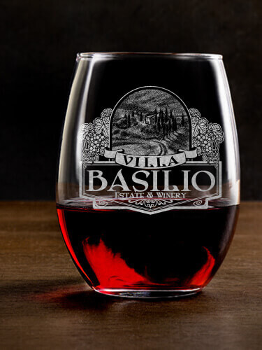 Italian Villa Clear Stemless Wine Glass - Engraved (single)