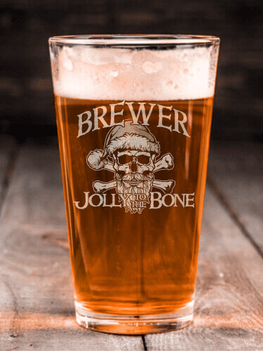Jolly To The Bone Clear Pint Glass - Engraved (single)