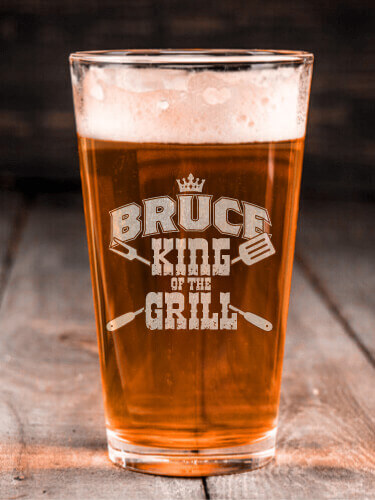 King of the Grill Clear Pint Glass - Engraved (single)