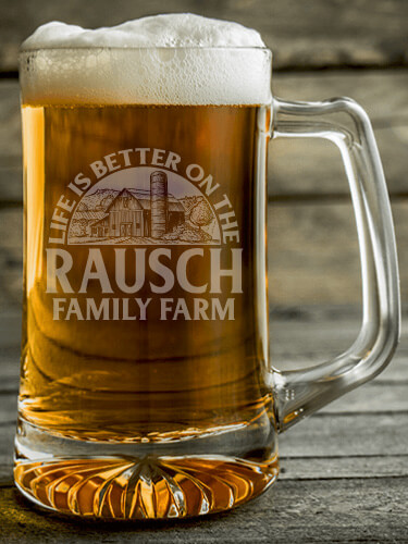 Life Is Better Farm Clear Beer Mug - Engraved