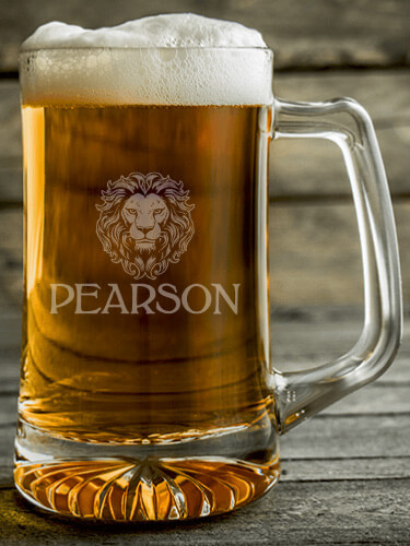 Lion Clear Beer Mug - Engraved