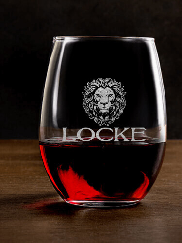 Lion Clear Stemless Wine Glass - Engraved (single)