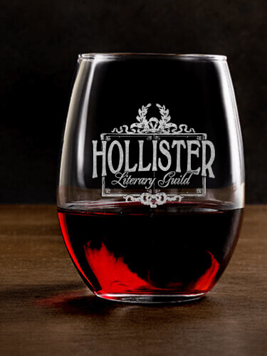 Literary Guild Clear Stemless Wine Glass - Engraved (single)
