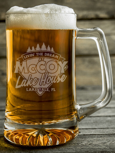 Livin' The Dream Lake House Clear Beer Mug - Engraved
