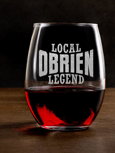 Local Legend Clear Stemless Wine Glass - Engraved (single)