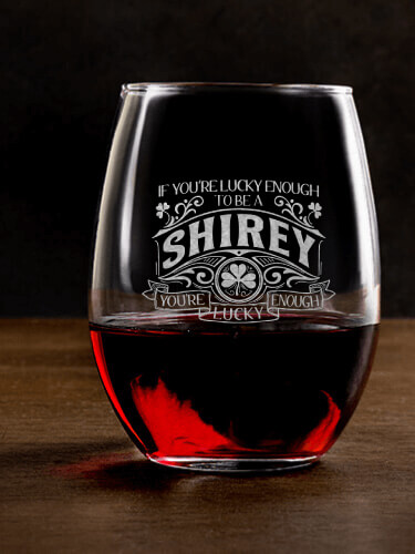 Lucky Enough Clear Stemless Wine Glass - Engraved (single)