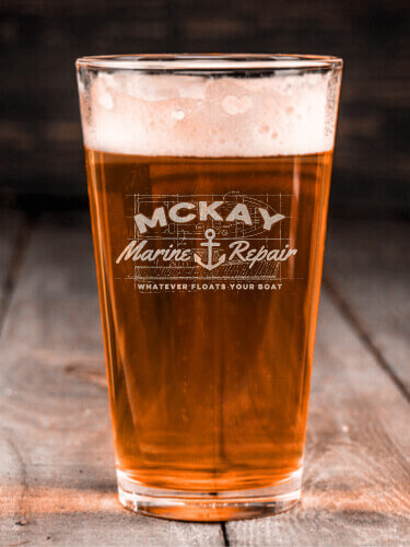 Marine Repair Clear Pint Glass - Engraved (single)