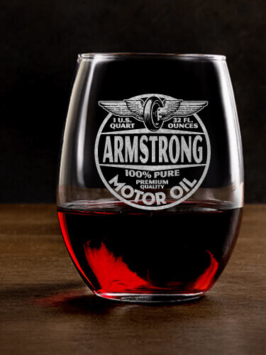 Motor Oil Clear Stemless Wine Glass - Engraved (single)