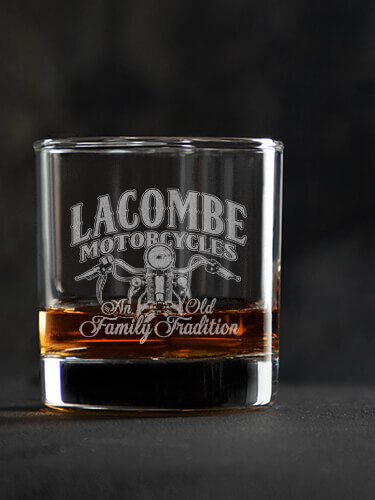 Motorcycle Family Tradition Clear Rocks Glass - Engraved (single)
