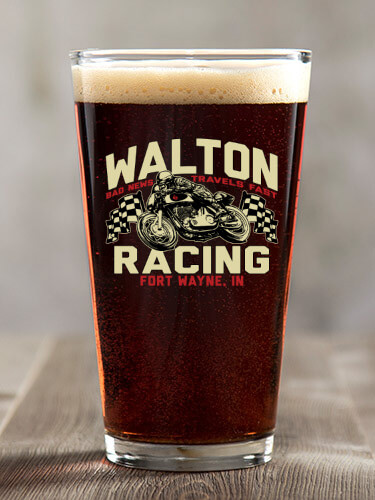 Motorcycle Racing Clear Pint Glass - Color Printed (single)