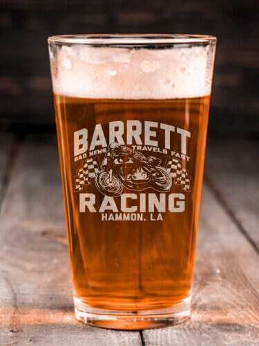 Motorcycle Racing Clear Pint Glass - Engraved (single)