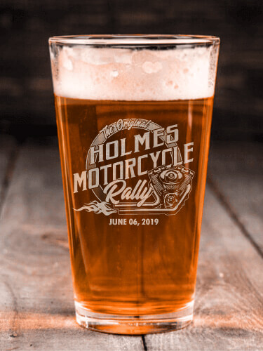 Motorcycle Rally Clear Pint Glass - Engraved (single)