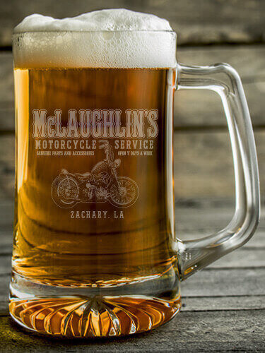 Motorcycle Service BP Clear Beer Mug - Engraved