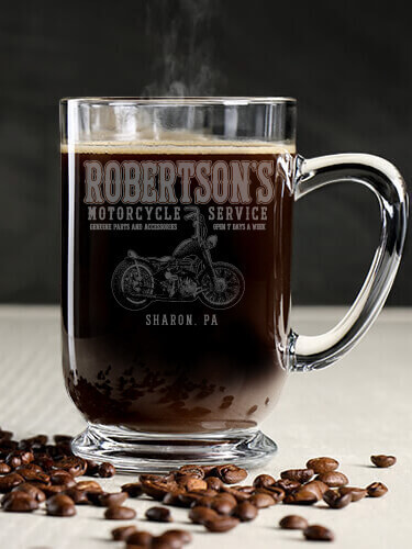 Motorcycle Service BP Clear Coffee Mug - Engraved (single)