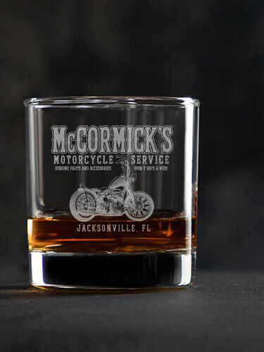 Motorcycle Service BP Clear Rocks Glass - Engraved (single)