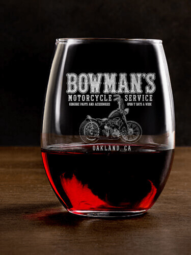 Motorcycle Service BP Clear Stemless Wine Glass - Engraved (single)