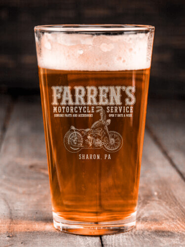 Motorcycle Service Clear Pint Glass - Engraved (single)