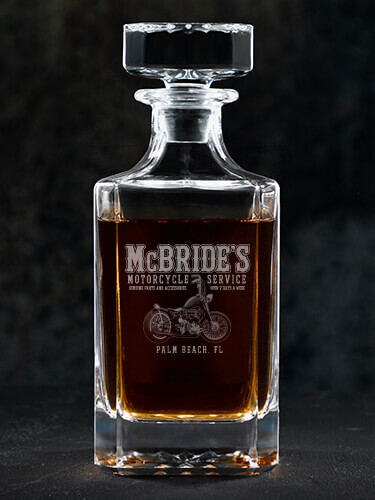 Motorcycle Service Clear Whiskey Decanter - Engraved