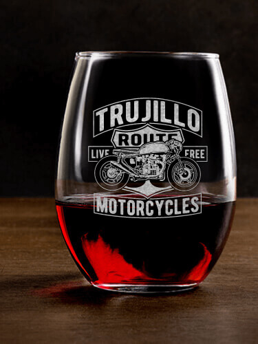 Motorcycles Clear Stemless Wine Glass - Engraved (single)