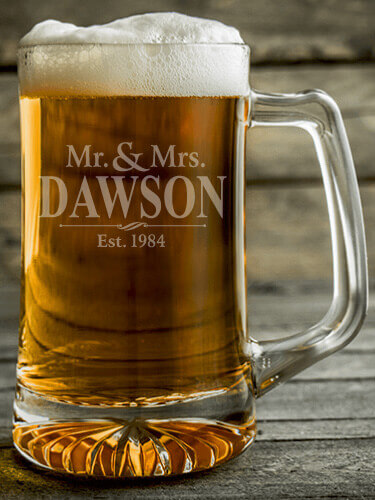 Mr and Mrs Clear Beer Mug - Engraved