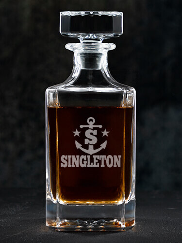 Nautical Monogram Clear Whiskey Decanter - Engraved