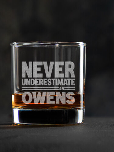 Never Underestimate Irish Clear Rocks Glass - Engraved (single)