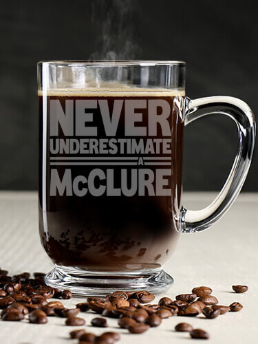 Never Underestimate Clear Coffee Mug - Engraved (single)
