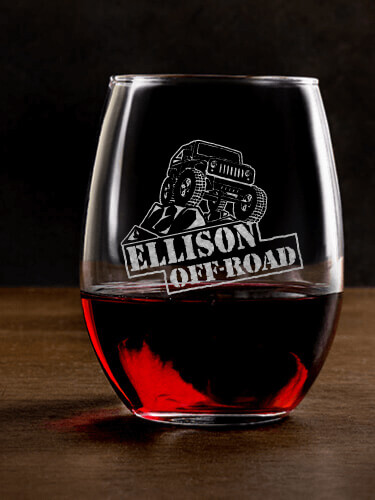 Off-Road Clear Stemless Wine Glass - Engraved (single)