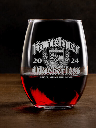Oktoberfest Clear Stemless Wine Glass - Engraved (single)
