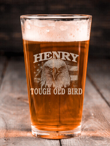 Patriotic Tough Old Bird Clear Pint Glass - Engraved (single)