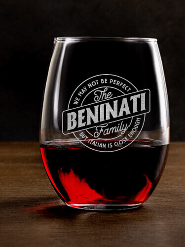 Perfectly Italian Clear Stemless Wine Glass - Engraved (single)