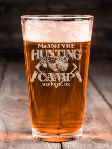 Pheasant Hunting Camp Clear Pint Glass - Engraved (single)