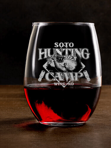 Pheasant Hunting Camp Clear Stemless Wine Glass - Engraved (single)