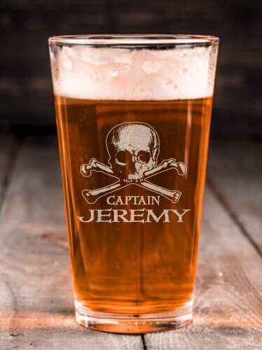 Pirate Captain Clear Pint Glass - Engraved (single)