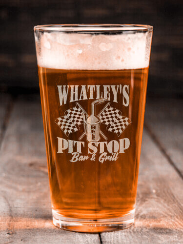 Pit Stop Clear Pint Glass - Engraved (single)