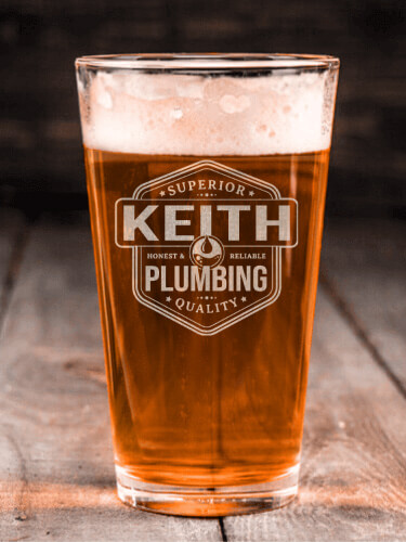 Plumbing Clear Pint Glass - Engraved (single)