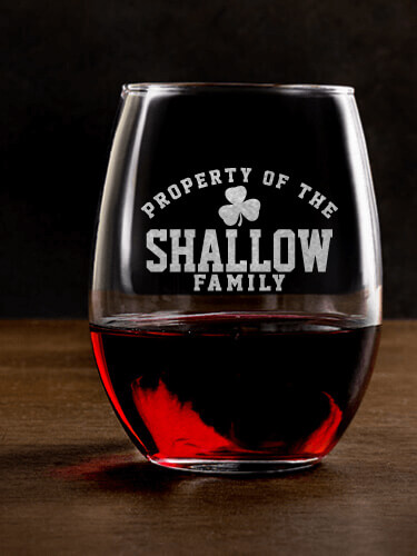 Property of Irish Clear Stemless Wine Glass - Engraved (single)