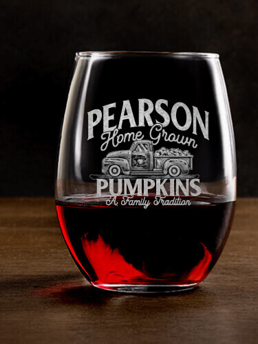 Pumpkins Clear Stemless Wine Glass - Engraved (single)