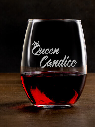 Queen Clear Stemless Wine Glass - Engraved (single)
