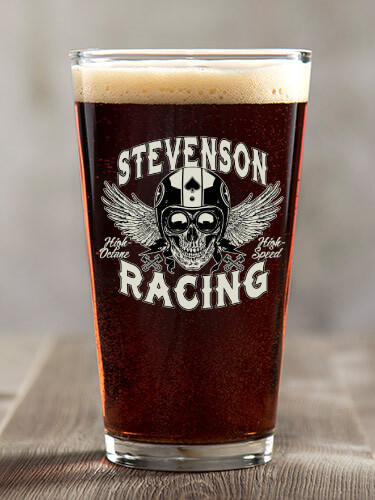 Racing Skull Clear Pint Glass - Color Printed (single)