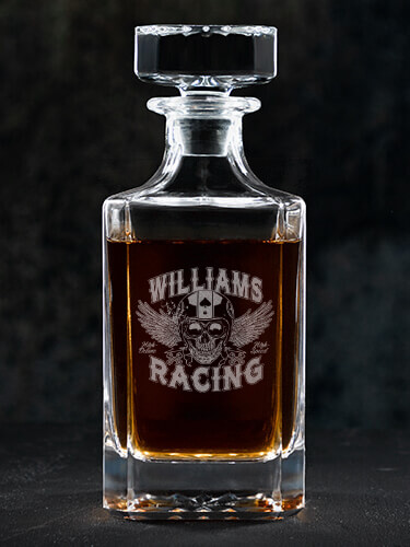 Racing Skull Clear Whiskey Decanter - Engraved