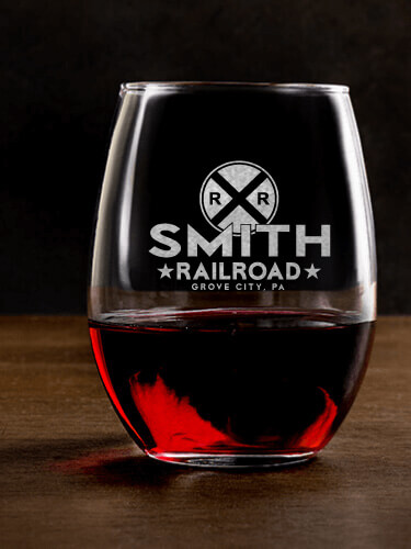 Railroad Clear Stemless Wine Glass - Engraved (single)
