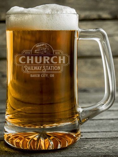 Railway Station Clear Beer Mug - Engraved