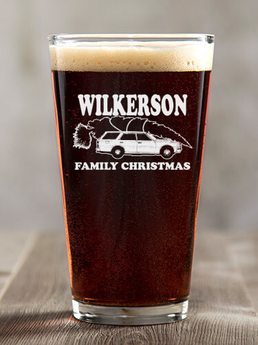 Retro Family Christmas Clear Pint Glass - Color Printed (single)